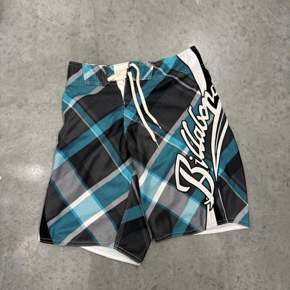 Y2K Billabong Mens Mark Occhilupo Signature Board Shorts Teal Plaid Size 28